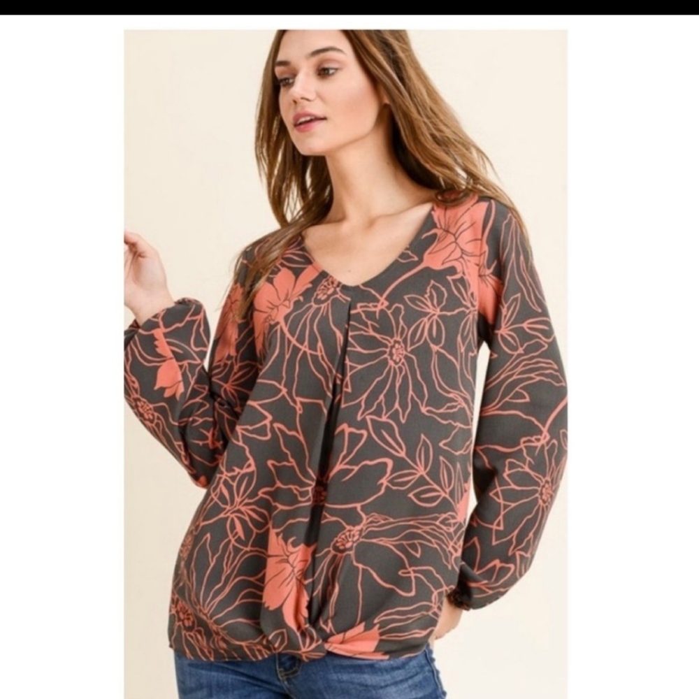 🔥$5🔥FLORAL WOVEN TOP-V NECK FALL PRINT -NEW - Picture 3 of 7